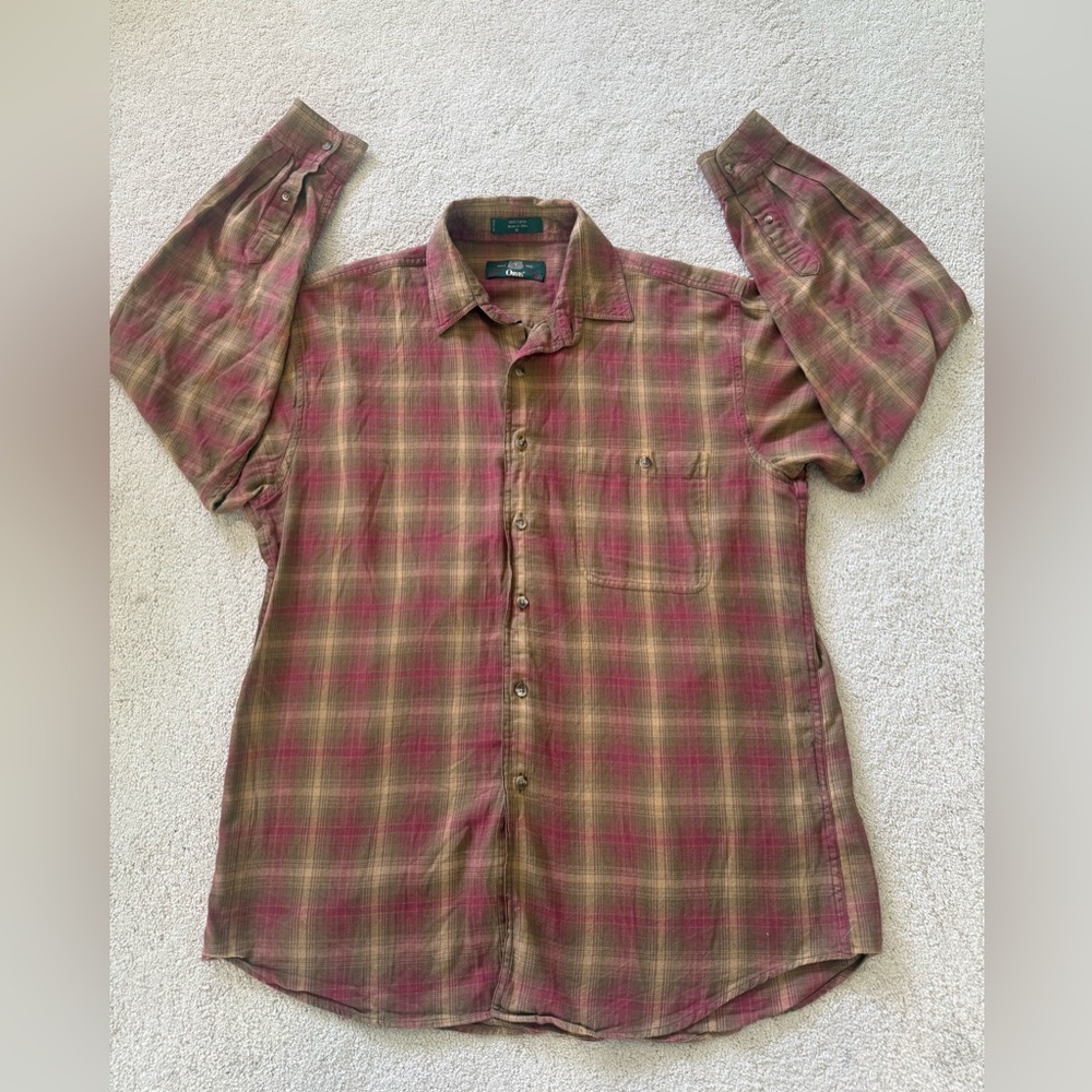 ORVIS Long Sleeve Button Down Men's Medium Brown Plaid Flannel Outdoor Vintage